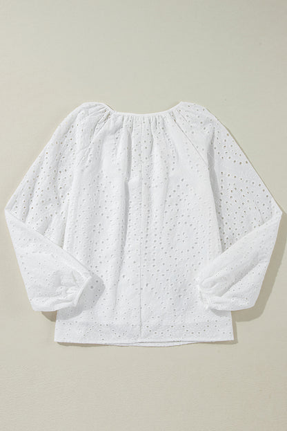 Eyelet Embroidered Puff Sleeve Blouse