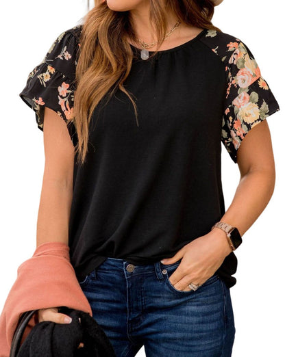 Floral Colorblock Raglan Sleeve T-Shirt