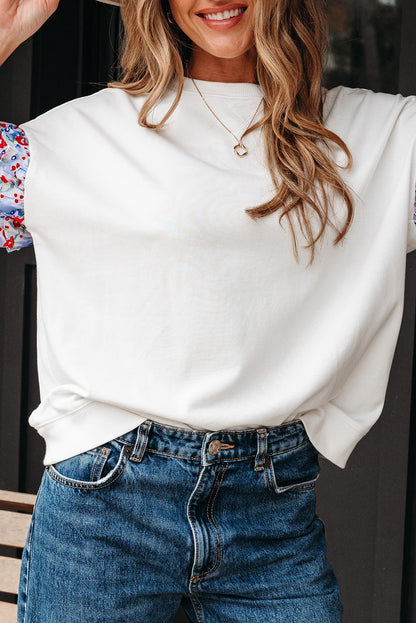Floral Patchwork Ruffle Balloon Sleeve Blouse