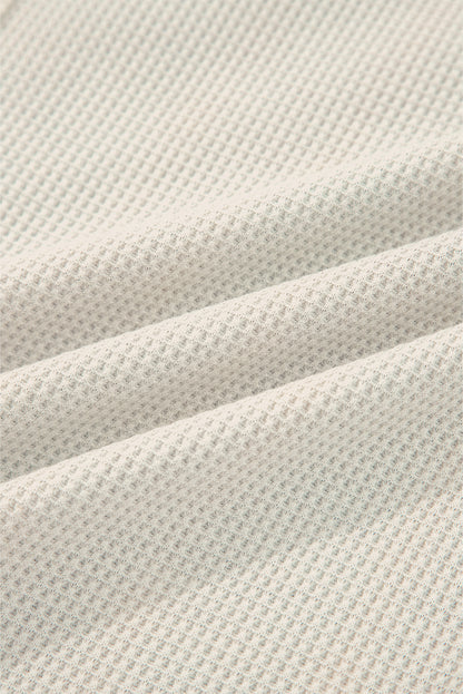 Stripe Plaid Patchwork Waffle Knit Henley Top