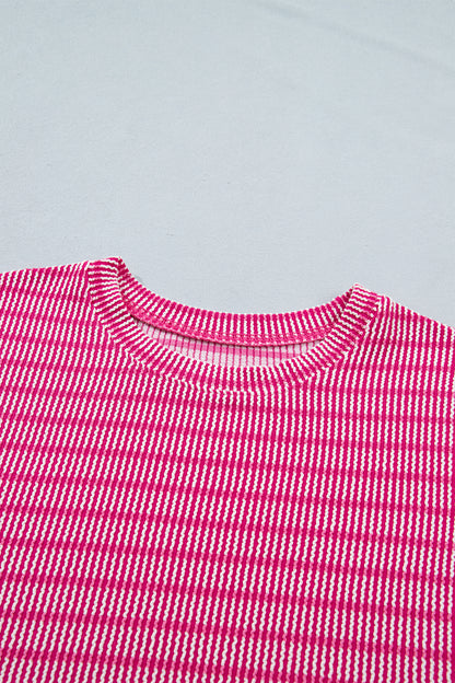 Stripe Corded Knit Tee & Drawstring Short Set