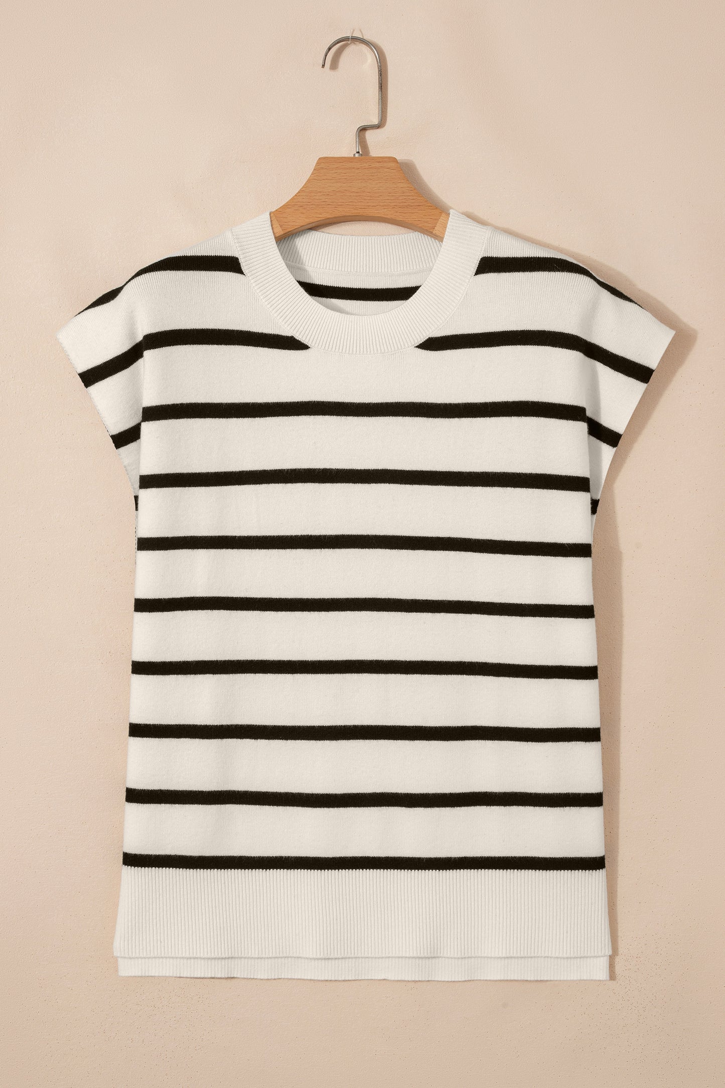 Stripe Side Slit Short Sleeve Sweater Tee