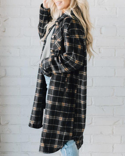 Plaid Buttoned Long Shacket w/Pockets