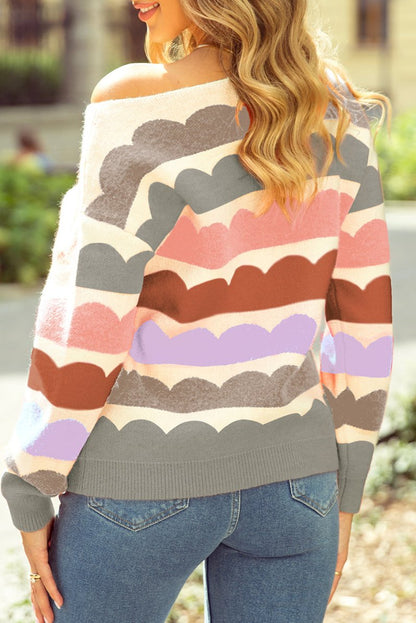 Stripe Balloon Sleeve Sweater