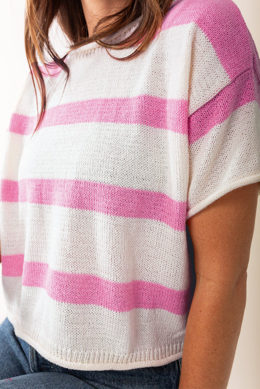 Stripe Short Sleeve Sweater Knit Top