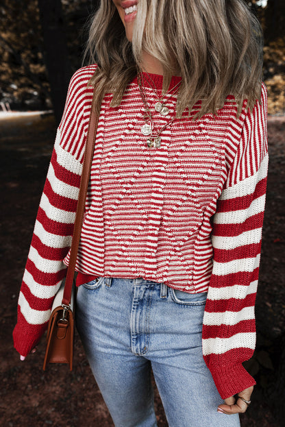 Stripe Geometric Cable Knit Sweater