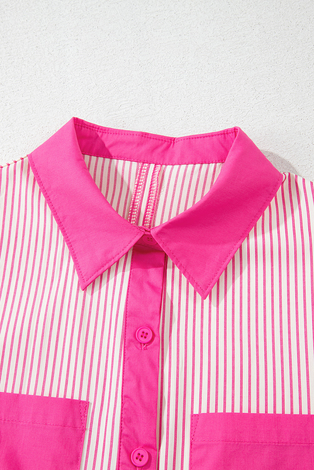 Stripe Patchwork Chest Pocket Mini Shirt Dress