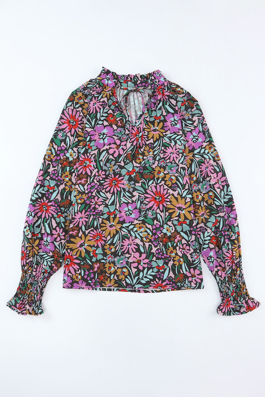 Floral Frilled Long Sleeve V-Neck Blouse