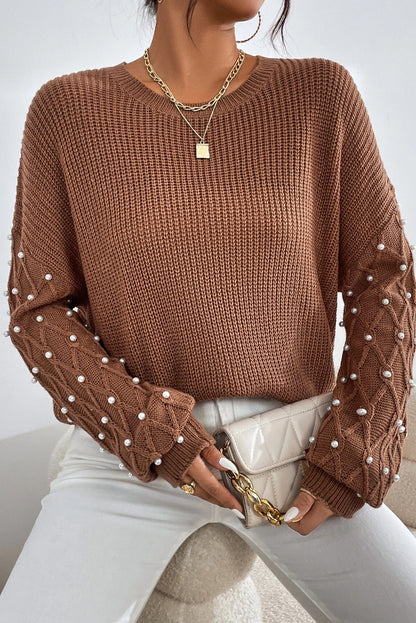 Pearl Beaded Round Neck Sweater