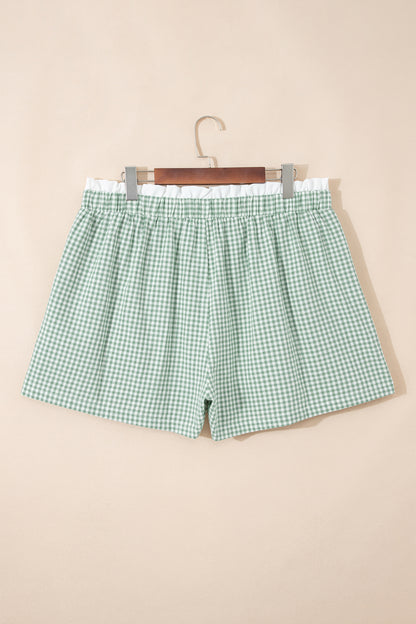 Plus Size Gingham Plaid Ruffle Contrast Trim Shorts