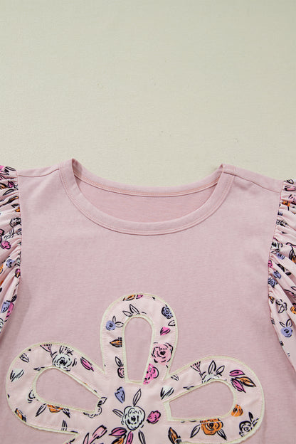 Floral Contrast Patchwork Flowy 3/4 Sleeve Blouse