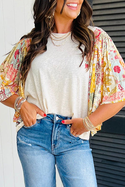 Floral Patchwork Batwing Sleeve Blouse