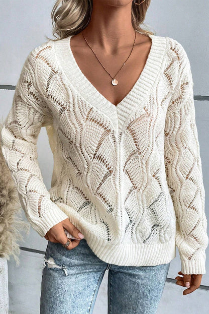 Hollowed Knit V-Neck Sweater