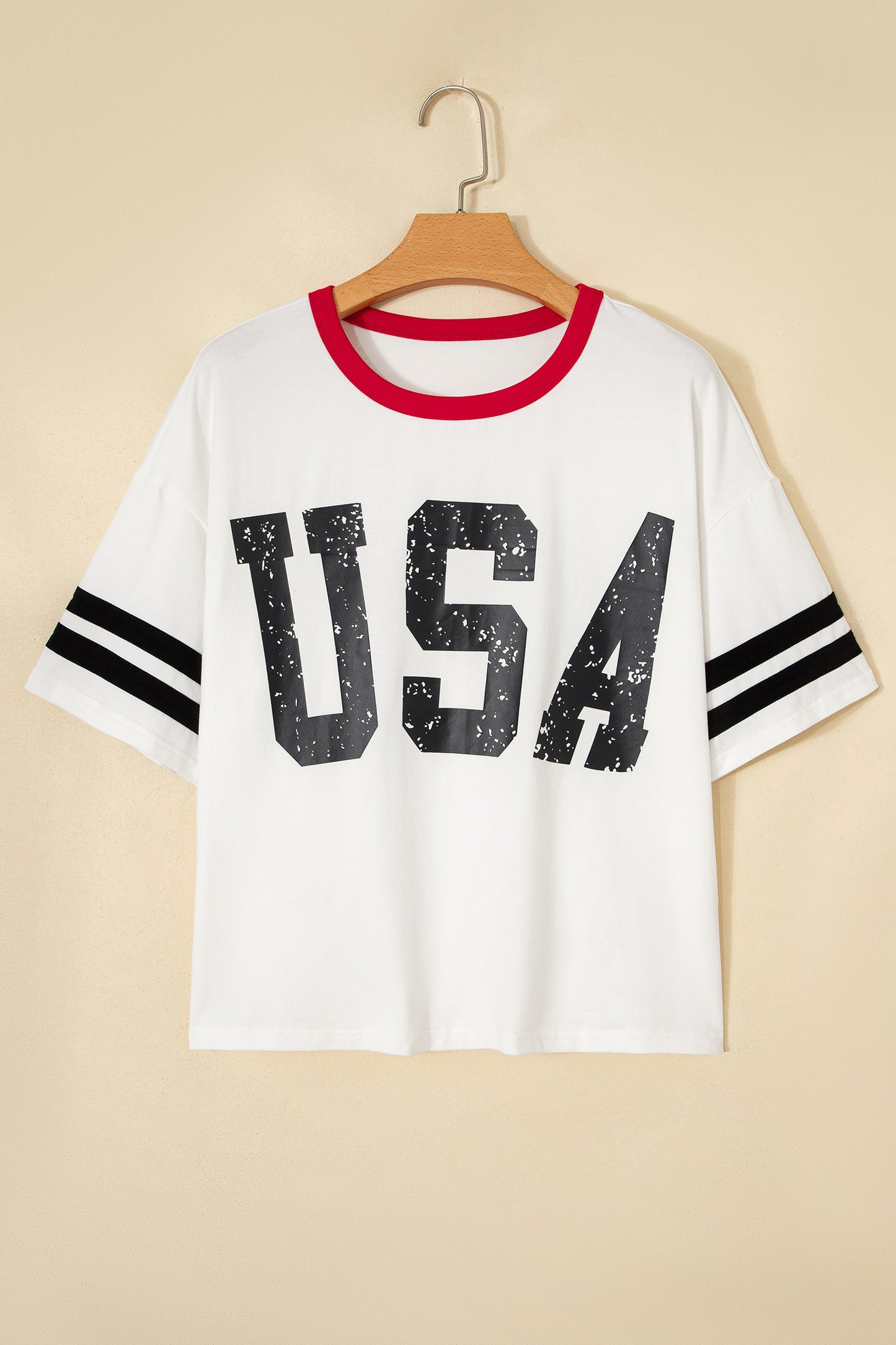 USA Varsity Stripe Trim Short Sleeve Tee