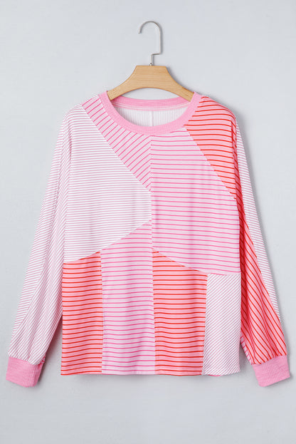 Stripe Colorblock Reverse Seam Long Sleeve Top