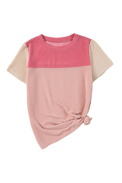 Colorblock Ribbed Short Sleeve T-Shirt