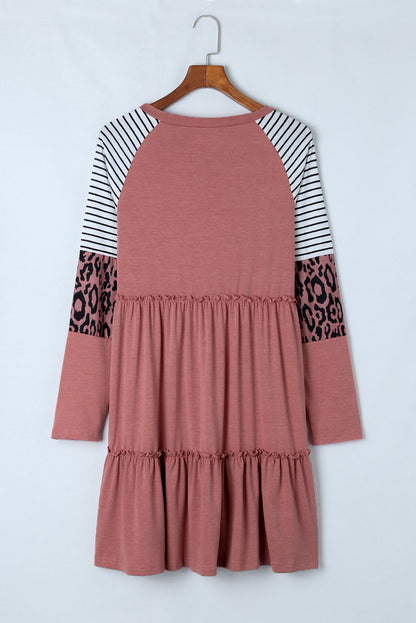 Striped Leopard Long Sleeve Dress