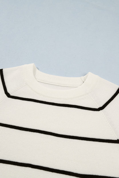 Stripe Ribbed Knit 3/4 Sleeve Sweater Tee