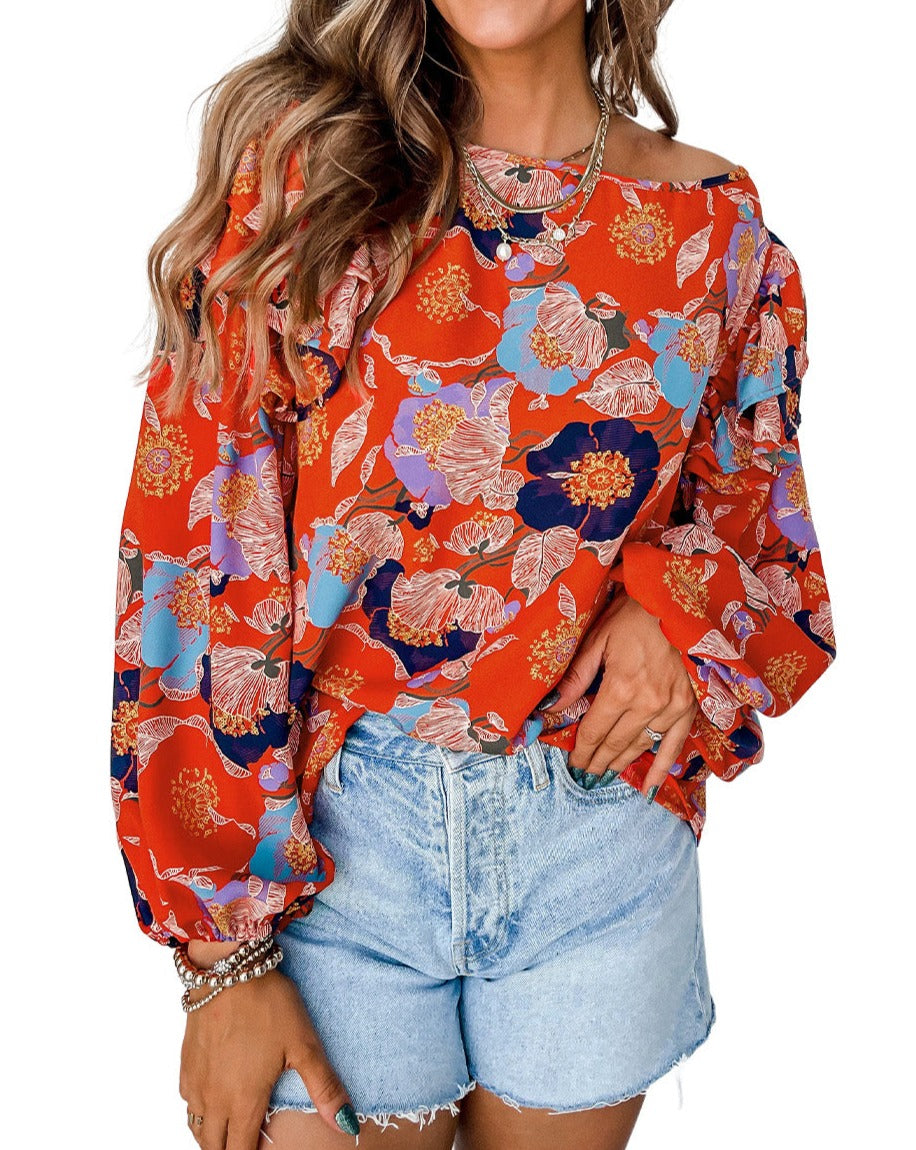 Floral Ruffle Puff Sleeve Blouse