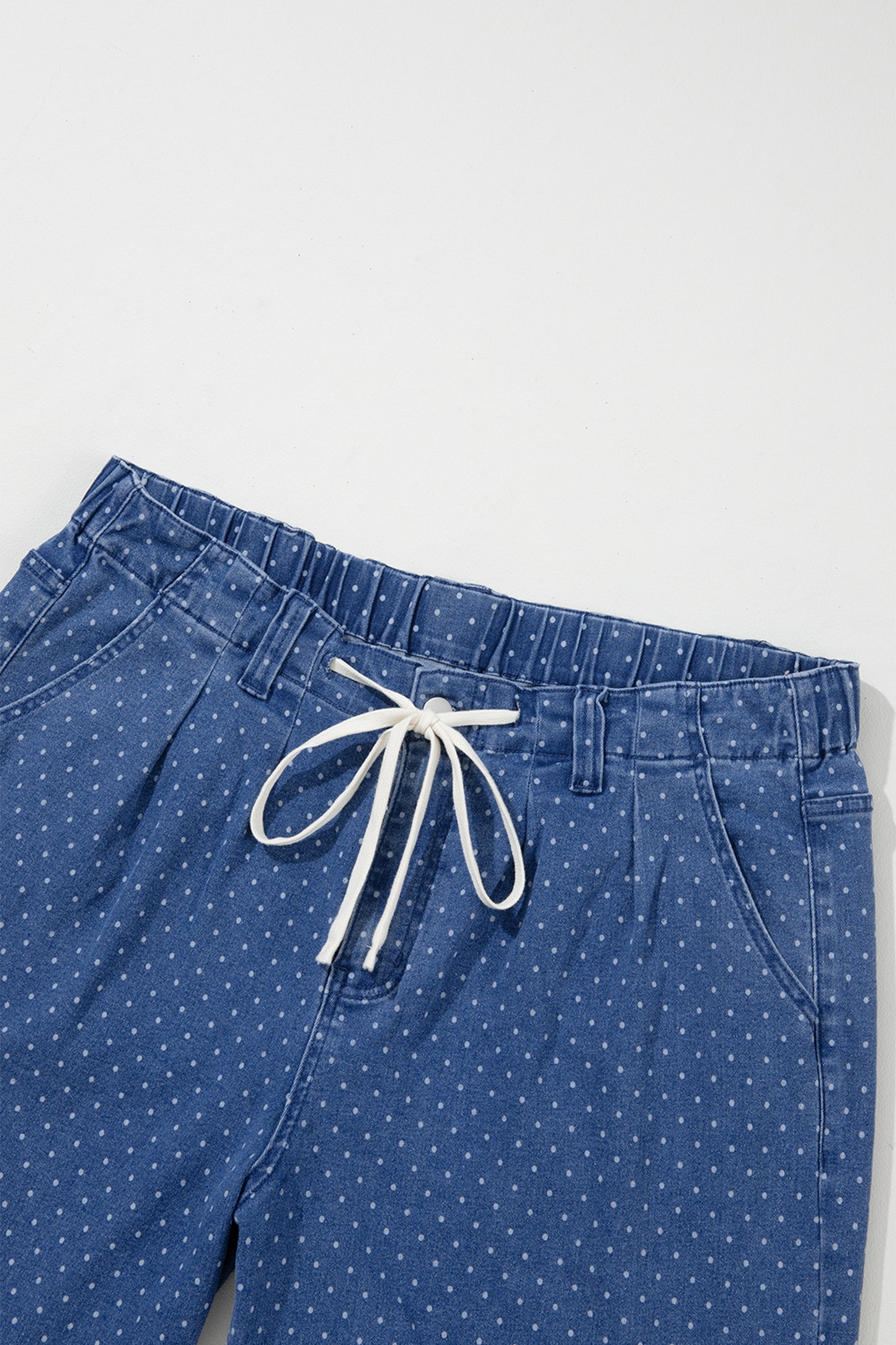 Plus Size Polka Dot Drawstring Wide Leg Jeans