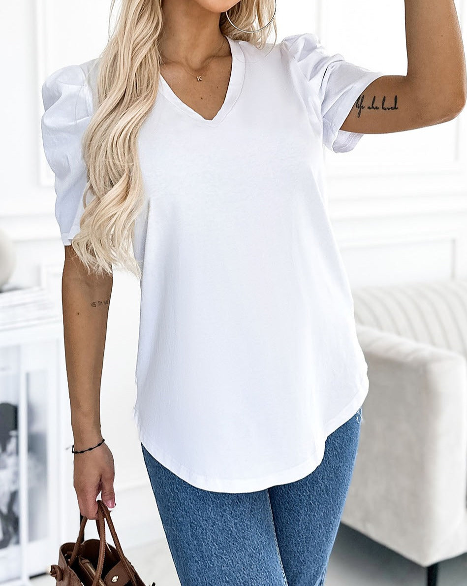 Puff Sleeve V-Neck T-Shirt