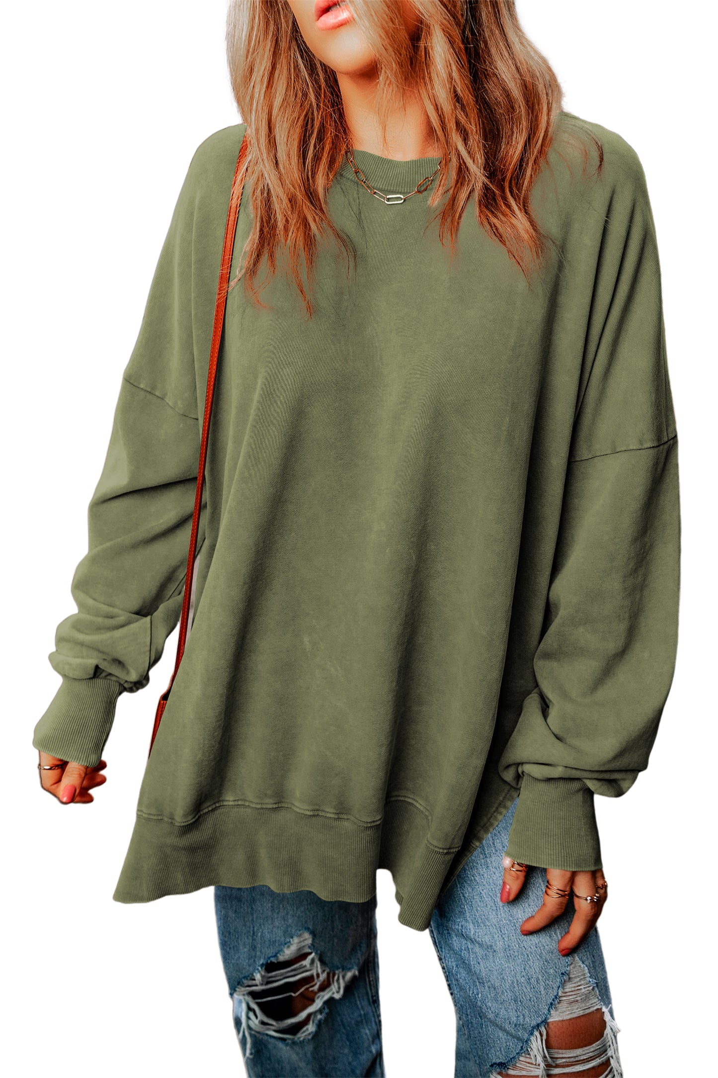 Ribbed Trim Drop Shoulder Sweatshirt