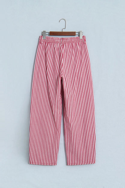 Stripe Drawstring High Waist Loose Pants