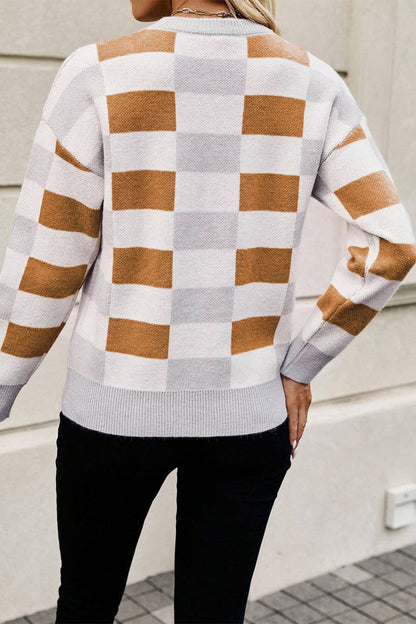 Checker Ribbed Trim Sweater