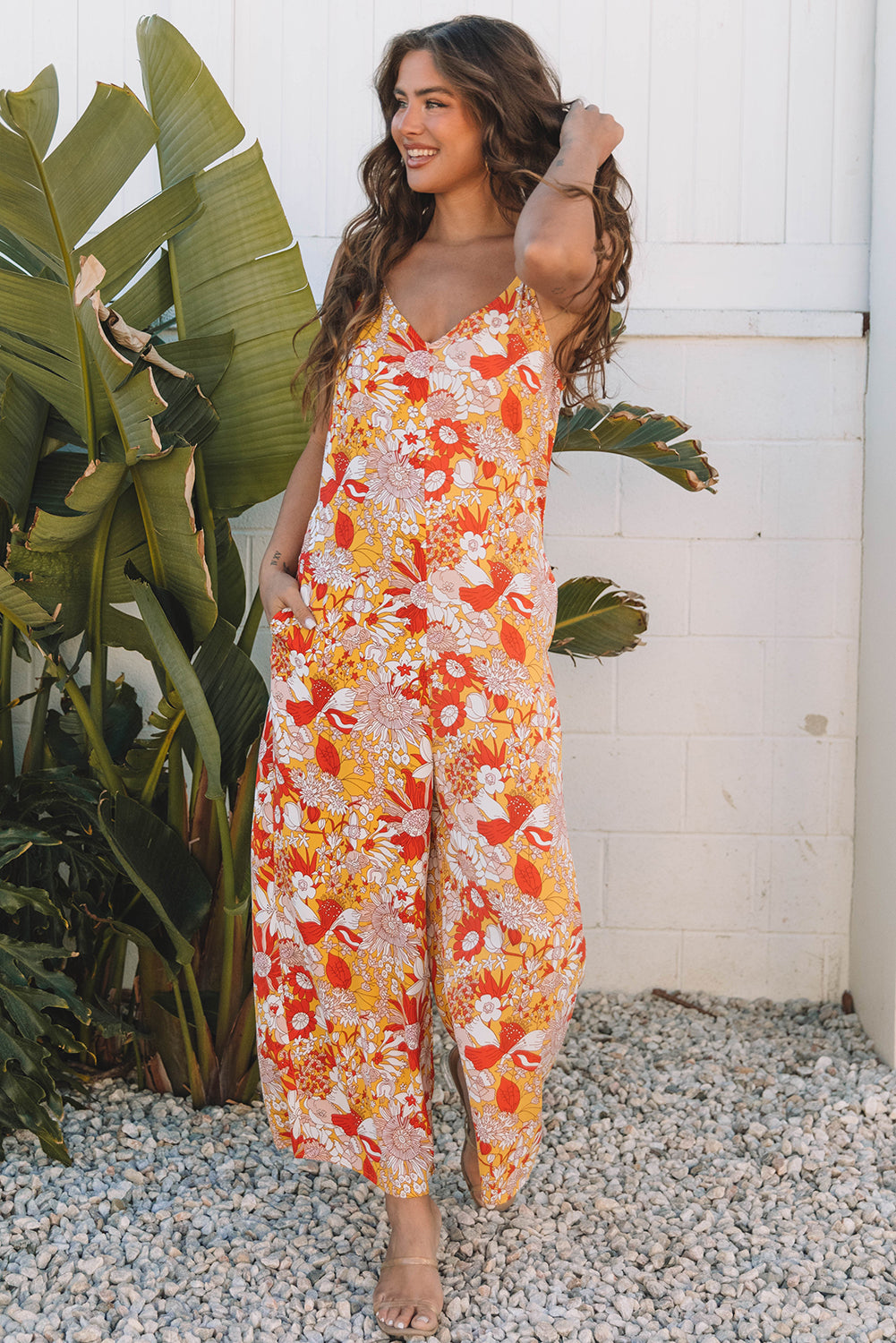 Floral Sleeveless V-Neck Wide Leg Jumpsuit