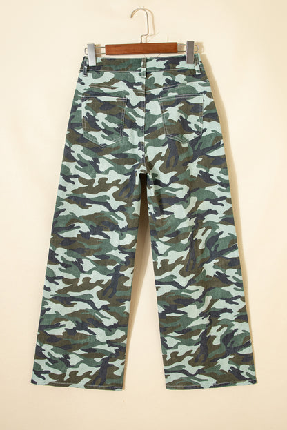 Camo Wide Leg Drawstring Denim Pants