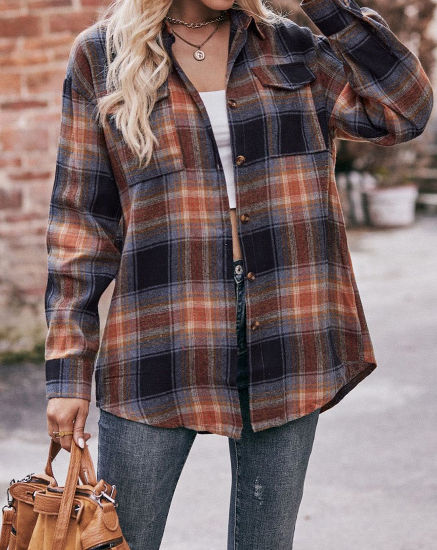 Multicolor Plaid Buttoned Shirt w/Pockets