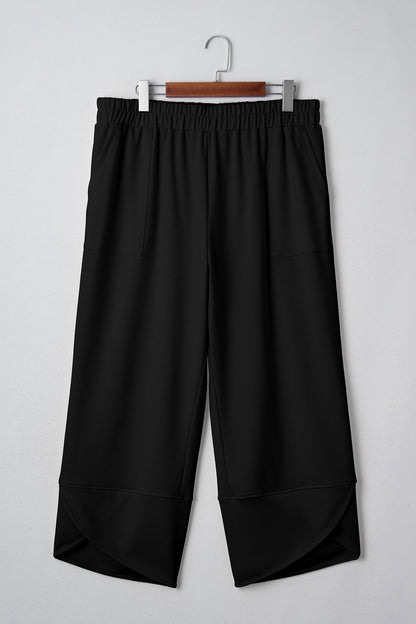 Plus Size Solid Asymmetrical Hem Capris Pants