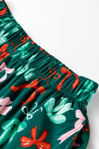 Bow Button-Up Top and Pants Pajama Set