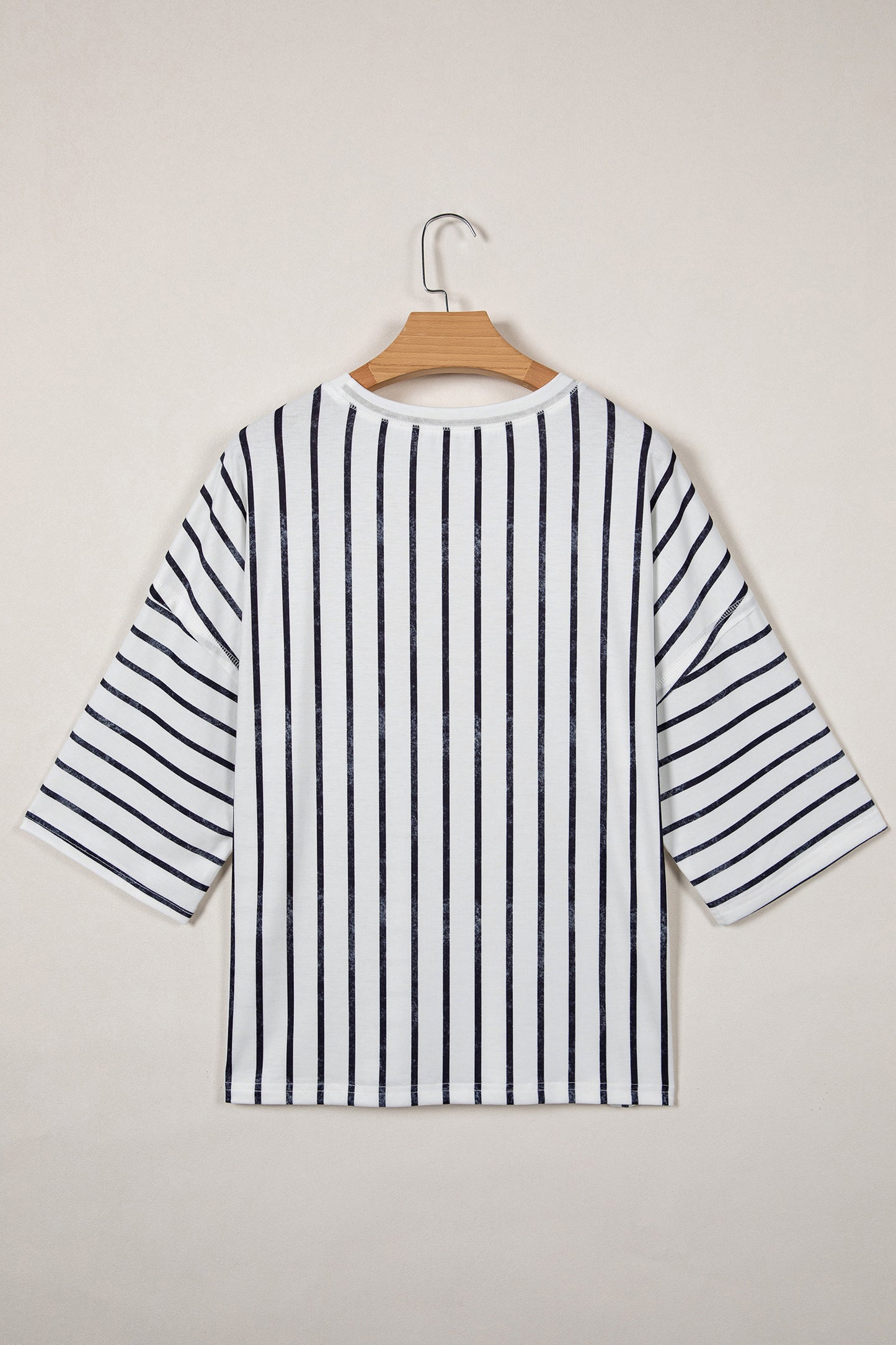 Stripe Colorblock 3/4 Sleeve Loose T-Shirt