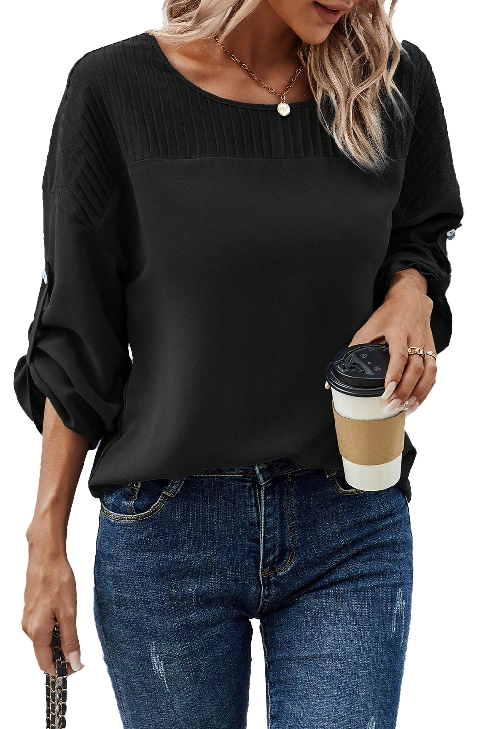 Pleated Tab Sleeve Blouse