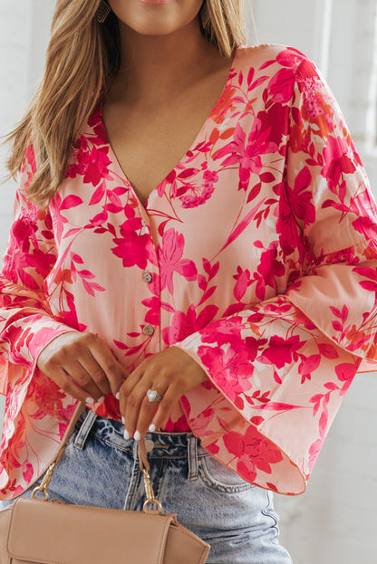 Floral Bell Sleeve Buttoned Bodysuit