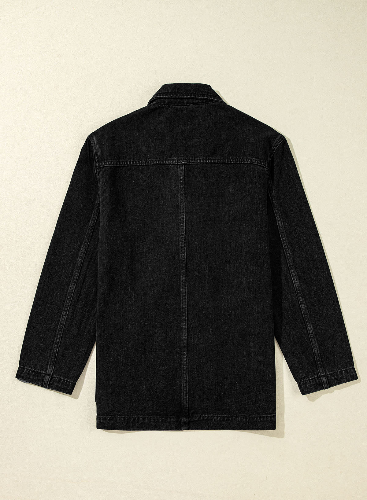 Denim Pocketed Lapel Collar Jacket