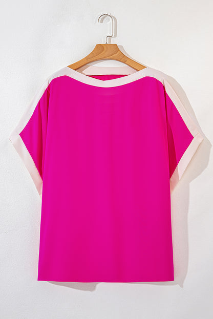 Colorblock Boat Neck Tunic Blouse