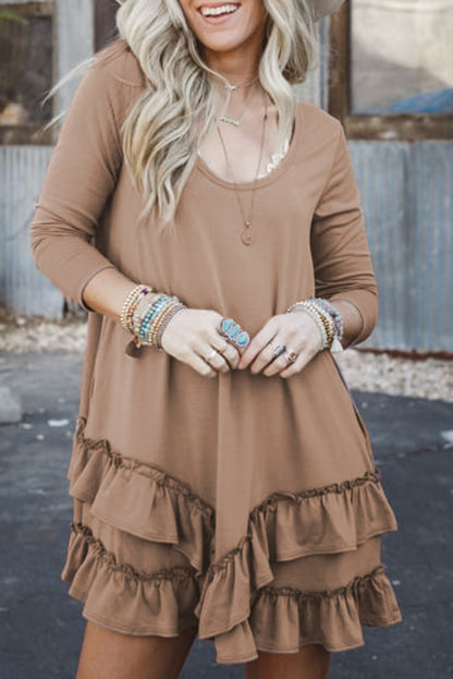 Ruffle Hem Long Sleeve Mini Dress