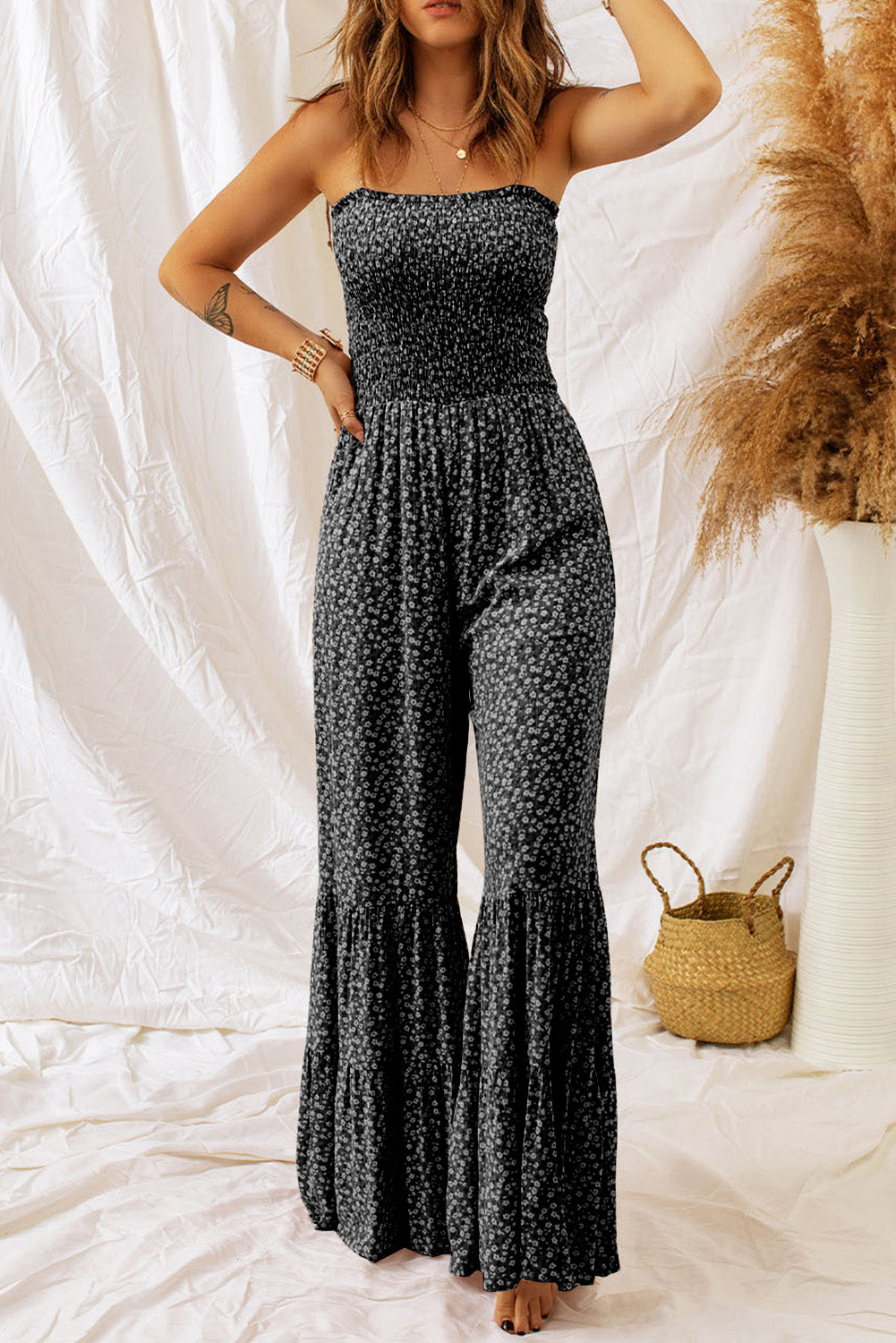 Floral Smocked Wide Leg Jumpsuit