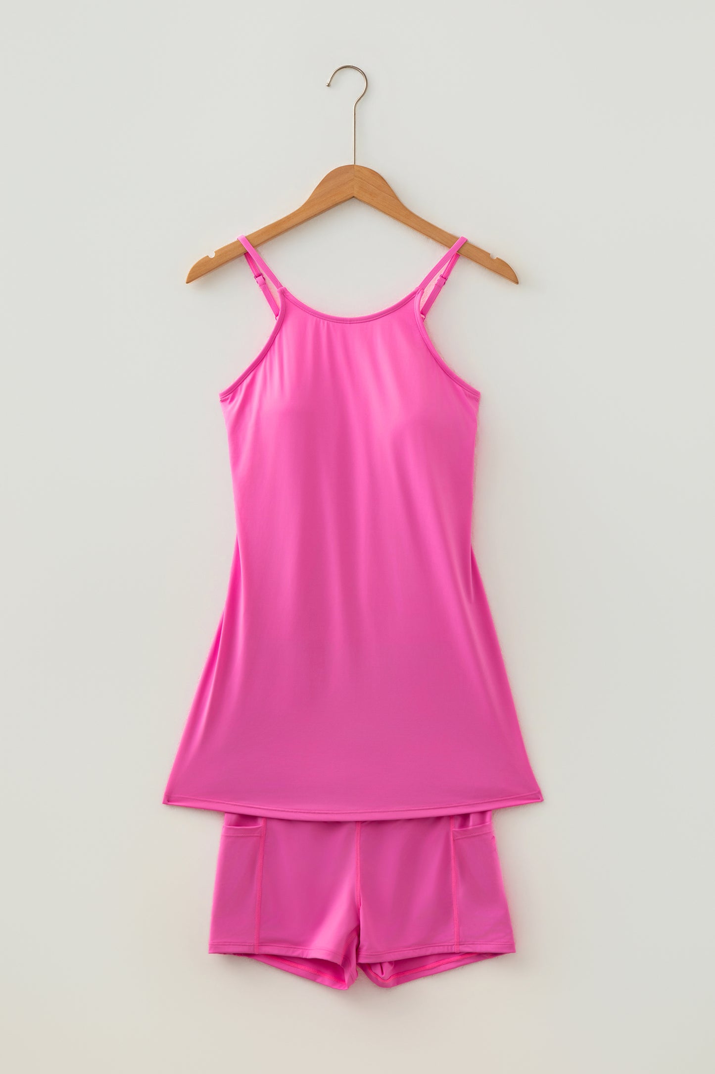 Solid Tunic Tank Dress & Shorts Athletic Set