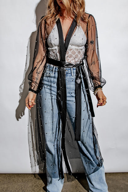 Sheer Embellished Tulle Duster Kimono