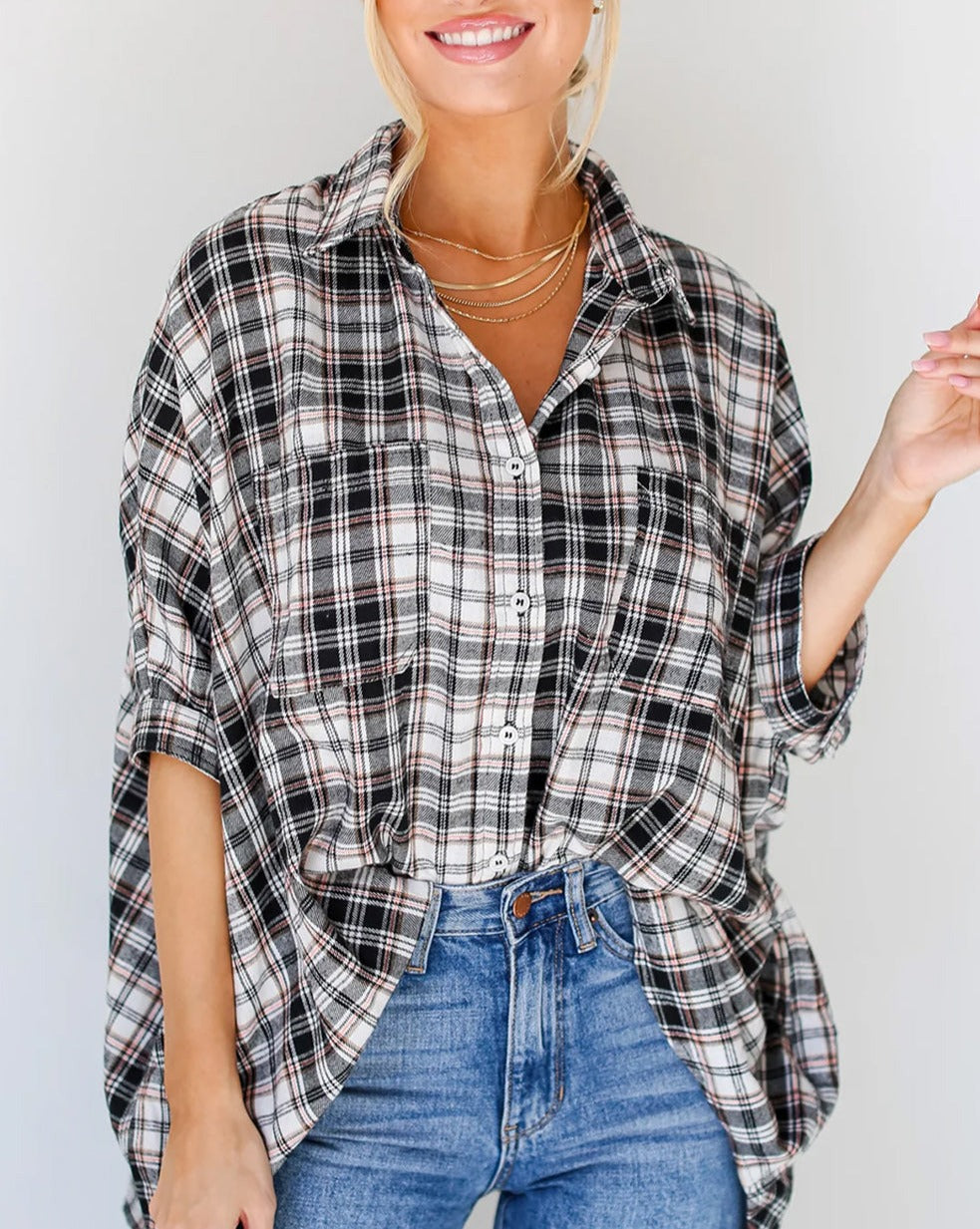 Plaid Chest Pockets Oversized Shirt