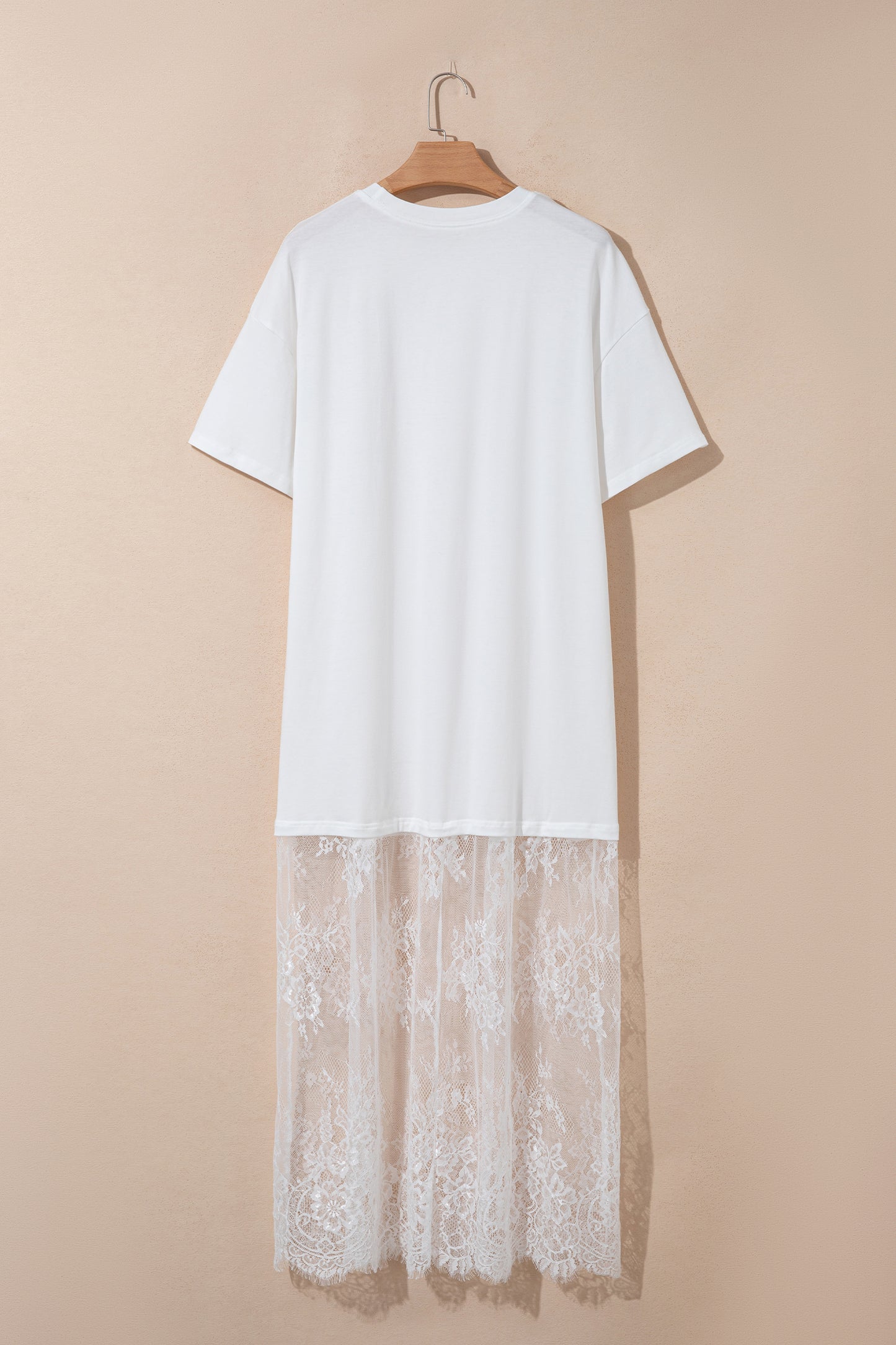Solid Lace Patchwork Short Sleeve Maxi Dress