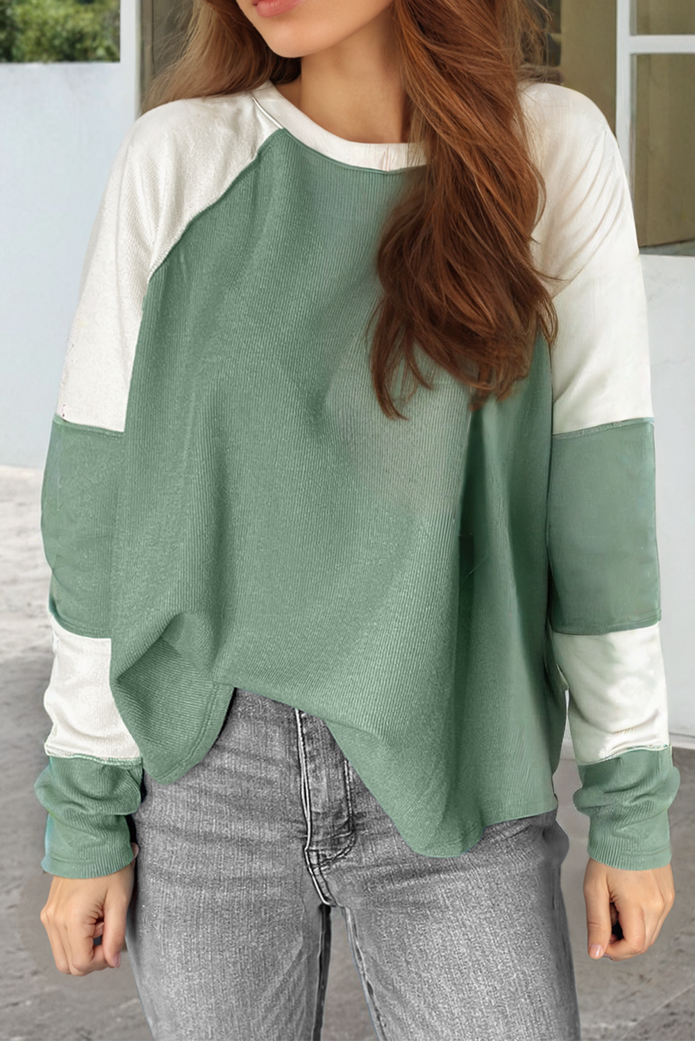 Colorblock Ribbed Long Sleeve Top