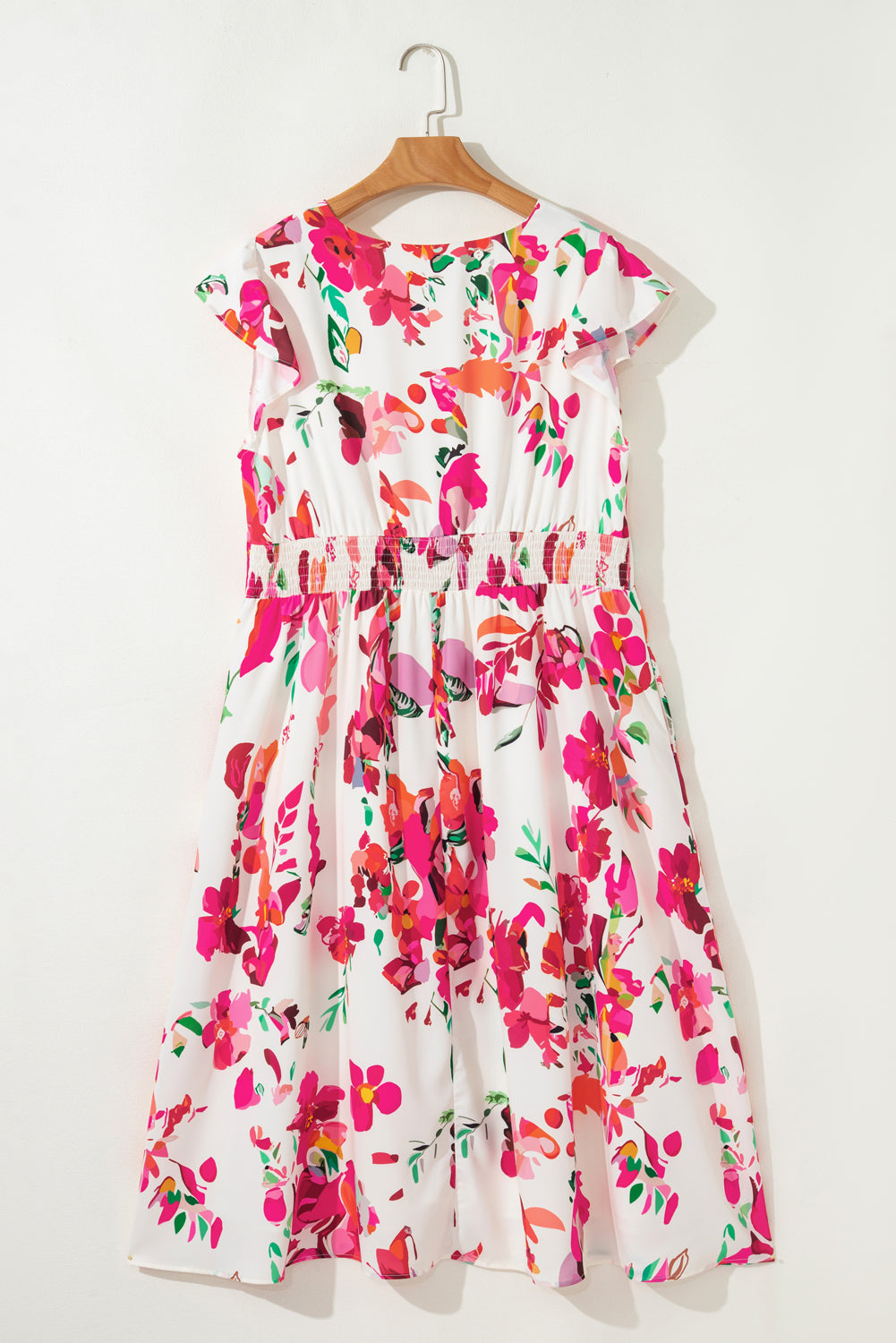 Plus Size Floral Ruffle Sleeve Buttoned Midi Dress