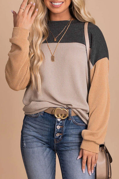 Colorblock Rib Textured Knit Top