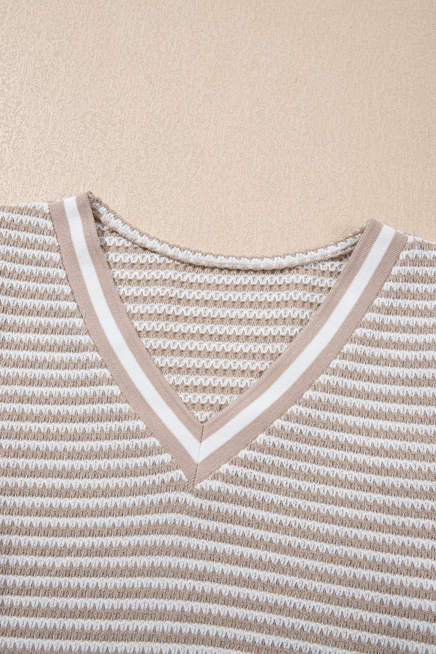 Stripe Textured Knit Long Sleeve V-Neck Top