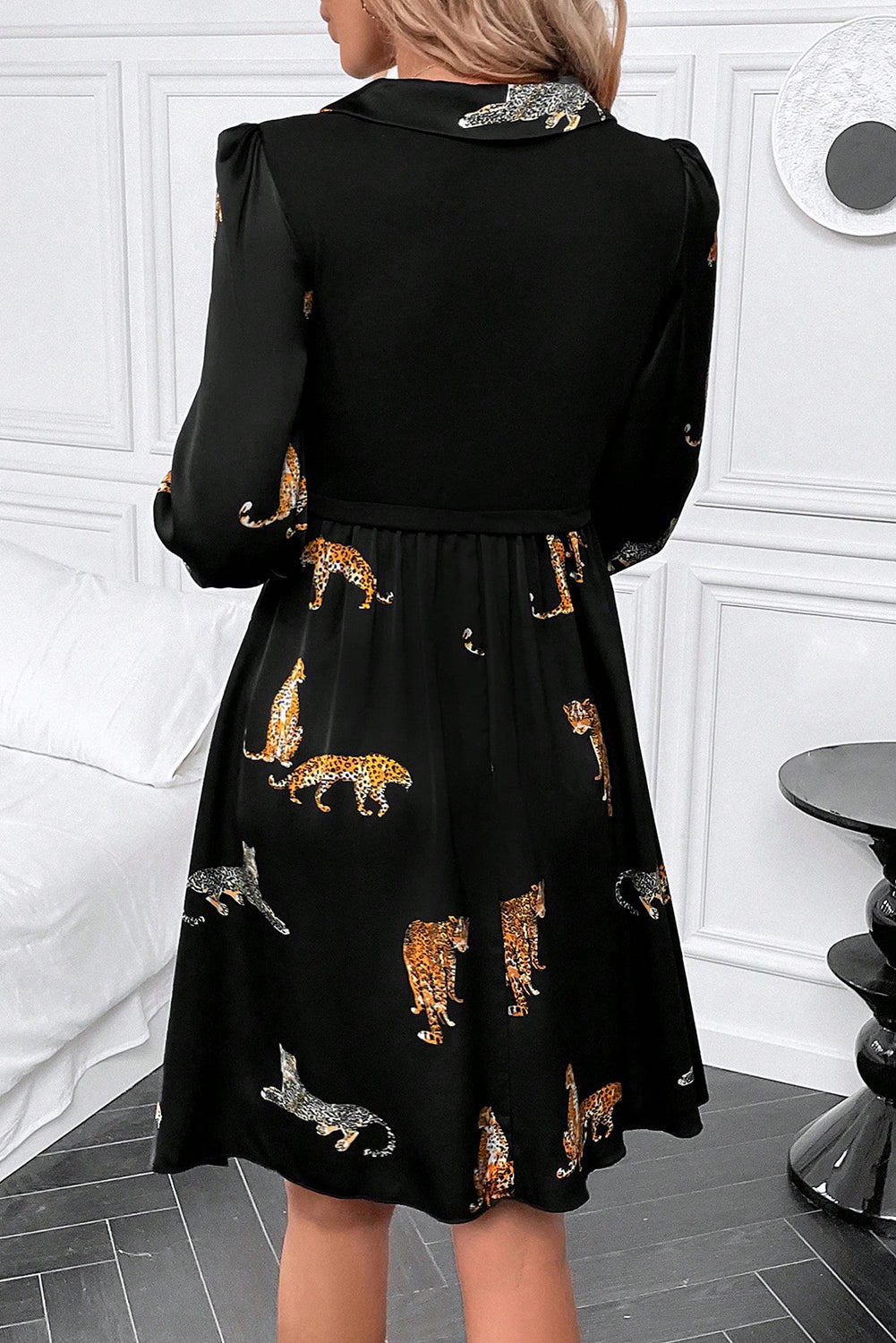 Leopard Colorblock Long Sleeve Dress