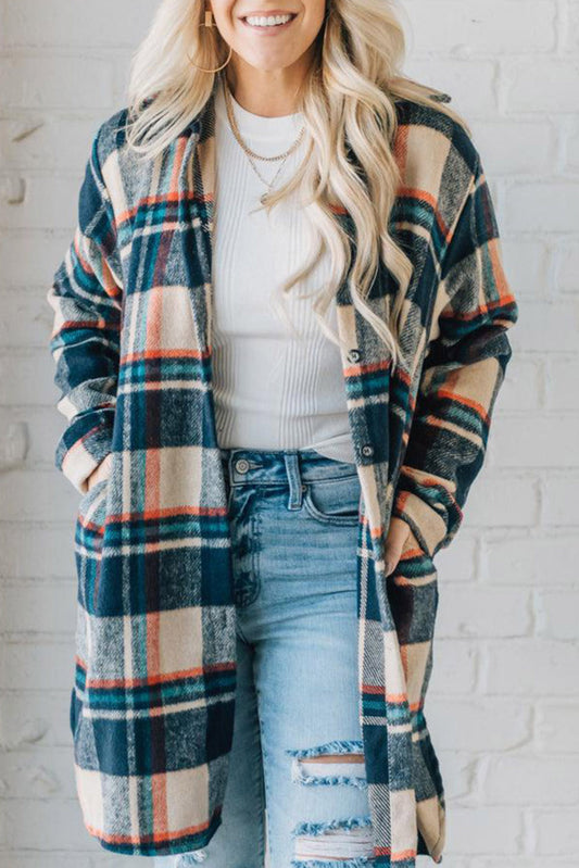 Plaid Buttoned Long Shacket w/Pockets